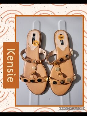 Kensie Women's Tan Studded Slide Sandals